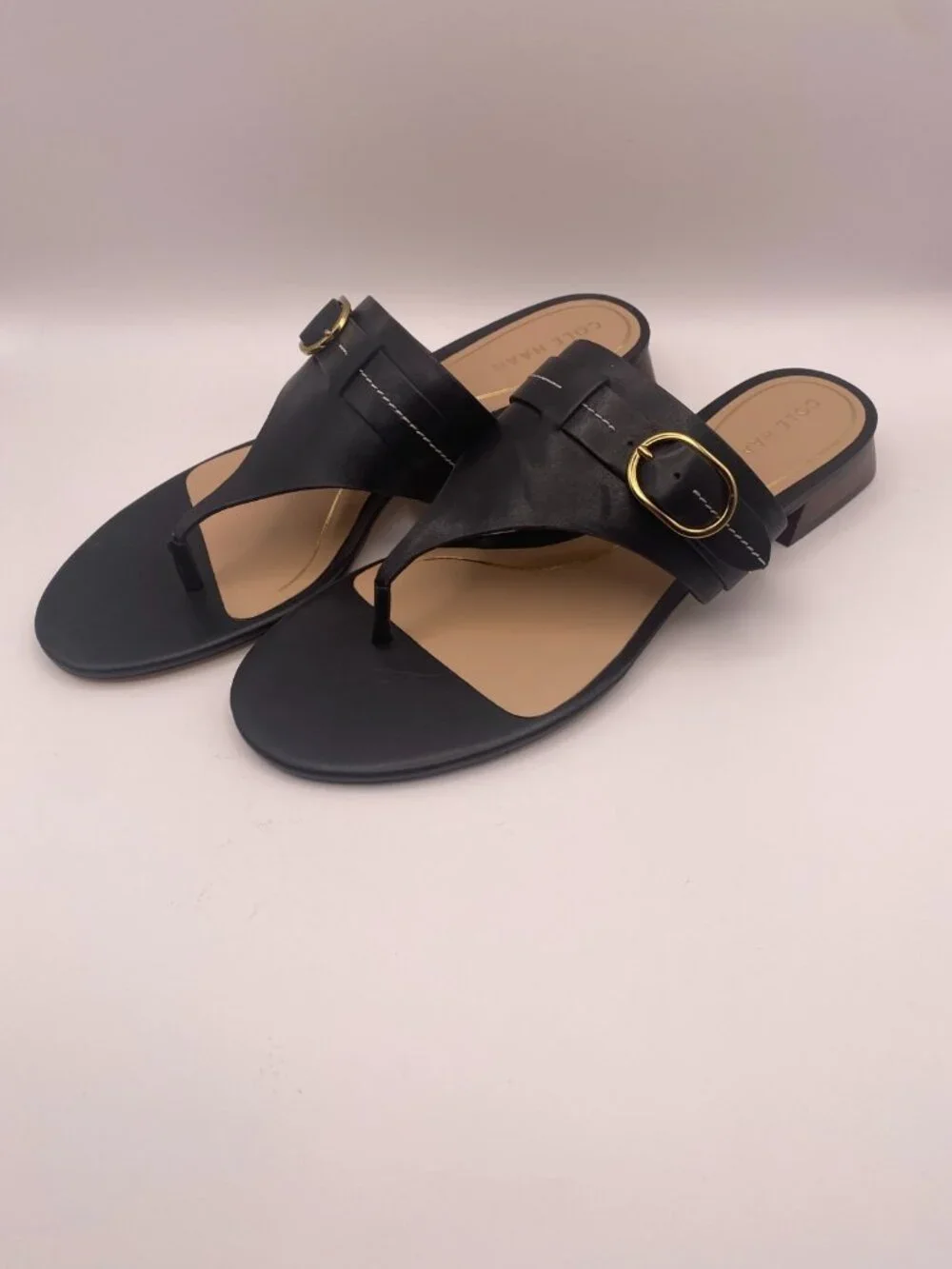 Cole Haan Womens Gayle Thong Black Leather Sandal Sz 11B